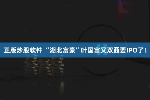 正版炒股软件 “湖北富豪”叶国富又双叒要IPO了！
